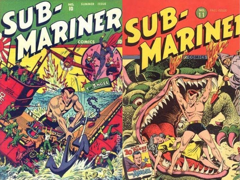 Namor, o antagonista de Pantera Negra 2.
Capas dos quadrinhos, nos anos 1940.