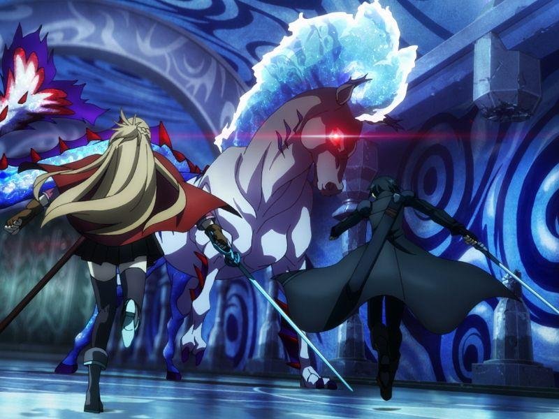 Sword Art Online the Movie -Progressive- Scherzo of Deep Night;
Asuna e Kirito lutando contra algum dos inimigos do jogo