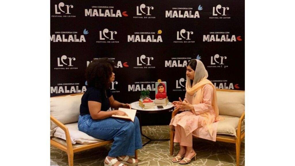 Malala Yousafzai faz discurso em evento de abertura do festival LER no Rio de Janeiro.