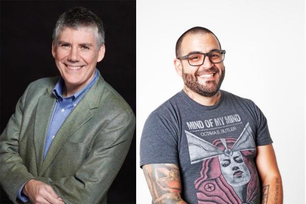 Imagens de divulgação de Rick Riordan e Mark Oshiro