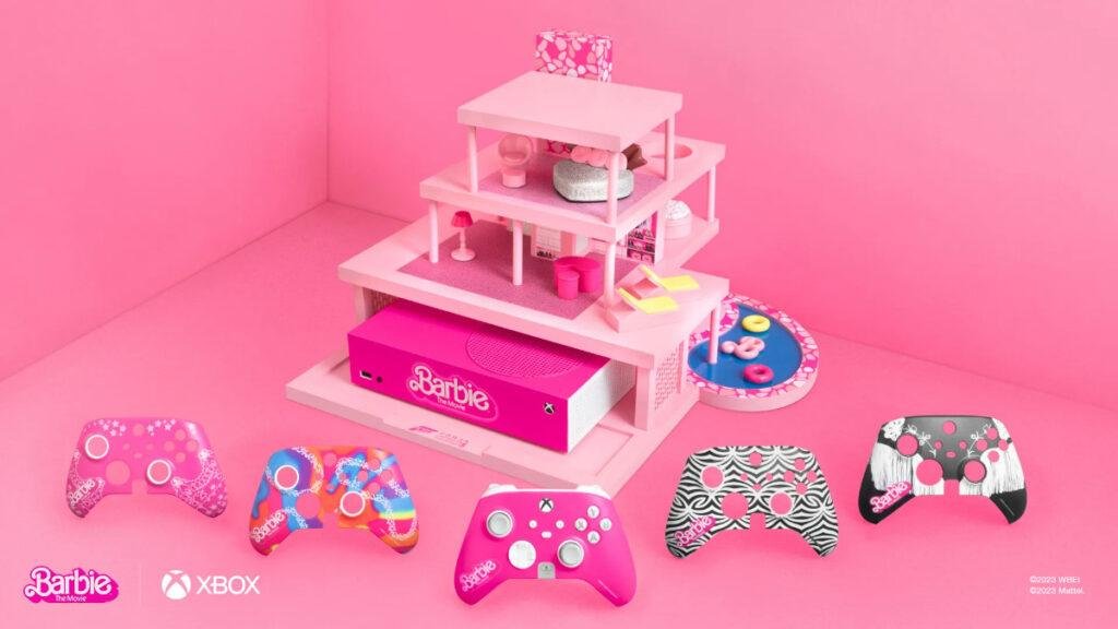 Xbox Series S e controles temáticos da Barbie. Imagem: Divulgação