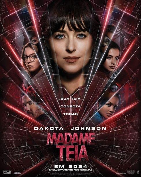Pôster Madame Teia com Dakota Johnson e Sydney Sweeney.