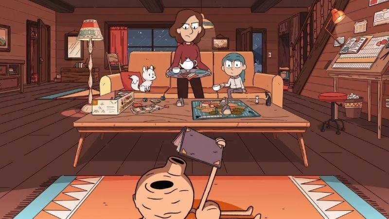 Hilda personagens. Hilda e seu pet. Hilda e sua mãe. Johanna Hilda. Twig Hilda. Hilda e Twig. Hilda desenho. Hilda. Twig. Bicho de estimação de Hilda. Pet de Hilda. Hilda animação. Animação Netflix. Hilda HQ. Homem de madeira. Homem de madeira Hilda. Animação cozy vibes. Animação cozy. Alfur Hilda.