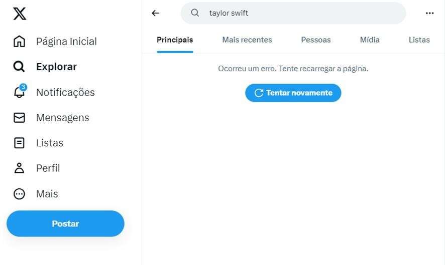 Pesquisas por Taylor Swift dão erro no X (twitter)