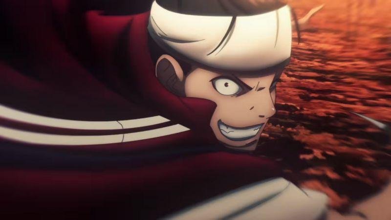 Soujiro, do anime ISHURA, sorrindo enquanto luta.