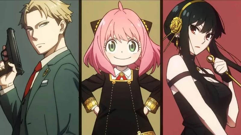 Os personagens Loid, Anya e Yor de SPY × FAMILY em seu estilo de anime característico, representando a colaboração com PUBG MOBILE