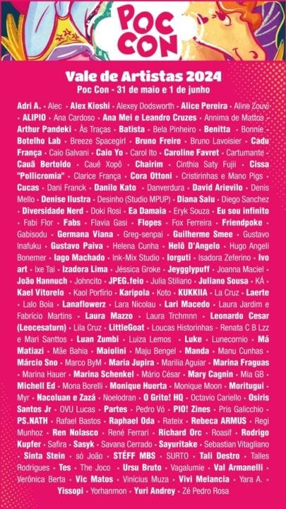Lista do Vale dos Artistas, Poc Con 2024