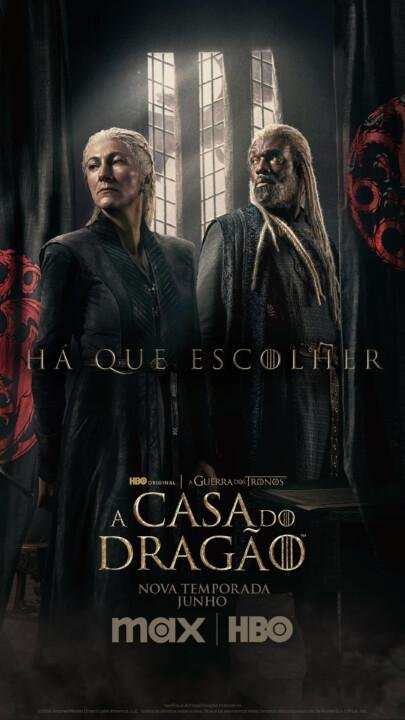 Eve Best como Rhaenys Targaryan e Steve Toussaint como Corlys Velaryon em A Casa do Dragão 2ª temporada