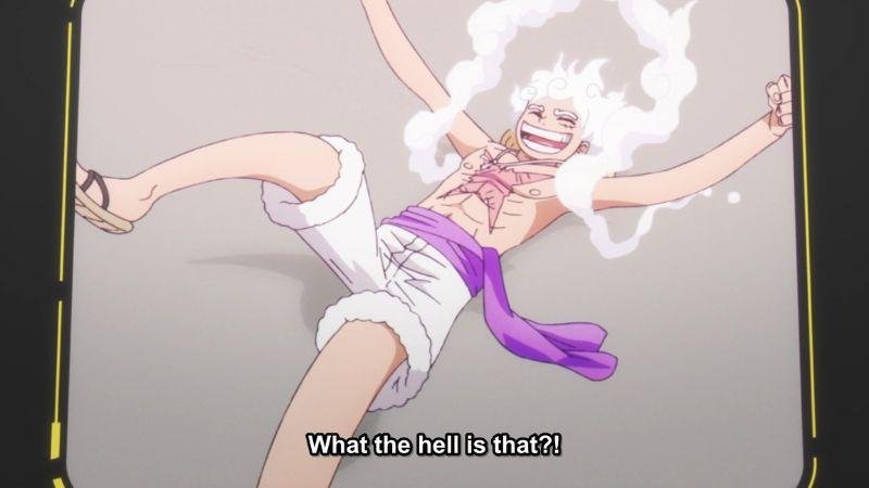 Na imagem podemos ver Luffy doi anime One Piece, se divertindo em seu modo Gear 5