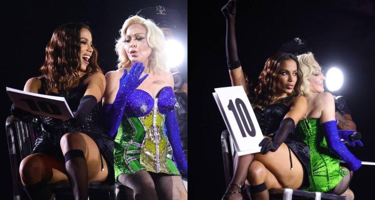 Madonna chama Anitta ao palco para ato de Vogue em show no Brasil; confira
