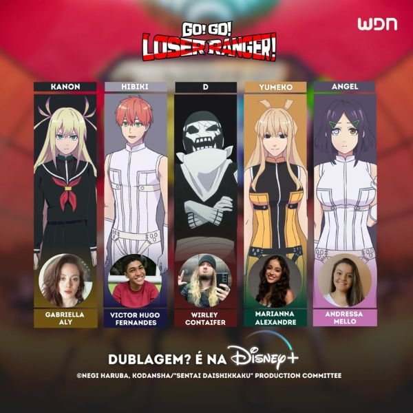 Imagem com a equipe de dublagem de Sentai Daishikkaku