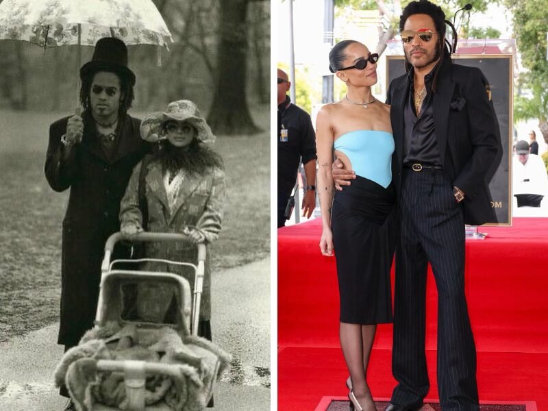 1 - Lenny Kravitz e Lisa Bonet com Zoë Kravitz bebê no carrinho.
2 - Zoë Kravitz e Lenny Kravitz