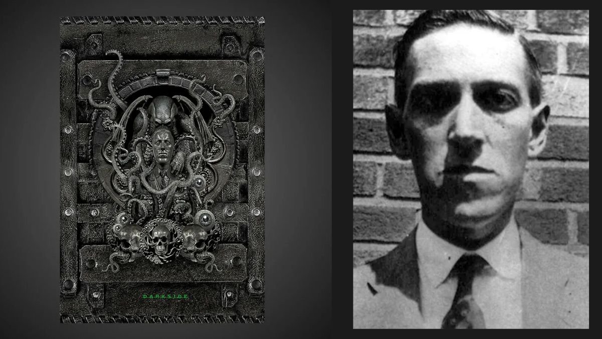 Capa do livro "Medo Clássico" e foto do autor H. P. Lovecraft.