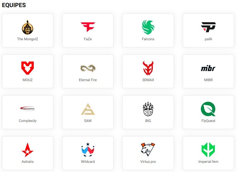 Logos das equipes participantes do torneio PGL Cluj-Napoca 2025, incluindo FaZe, paiN Gaming, MIBR e Imperial