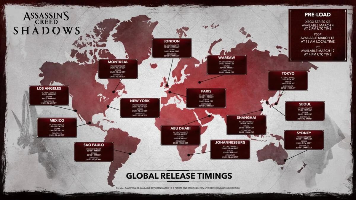 Assassin’s Creed Shadows - data e horário