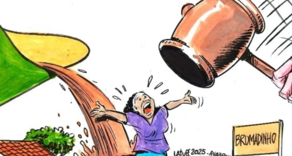 Charge de Latuff cobra justiça por Brumadinho em painéis de LED