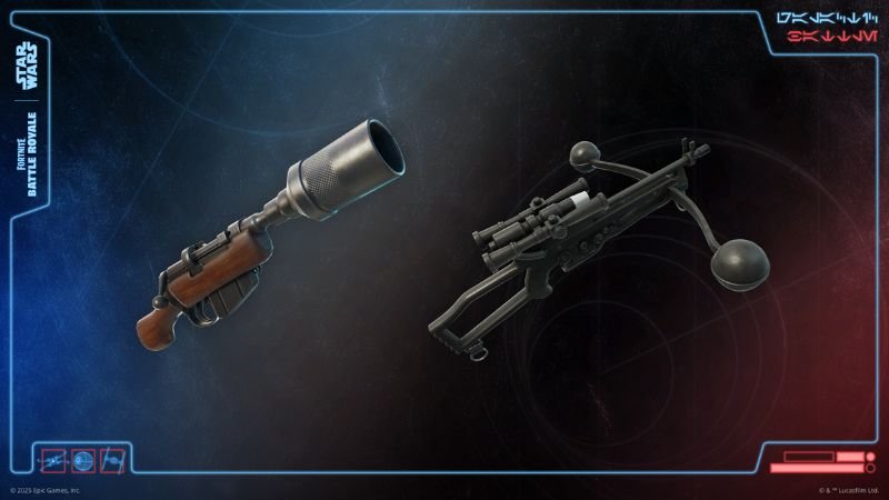 Novas armas Balestra Laser Wookiee e Blaster de Dispersão Jawa CA-87 no Star Wars+Fortnite