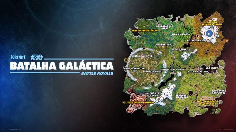 Mapa da Batalha Galáctica com novas áreas temáticas no Star Wars+Fortnite