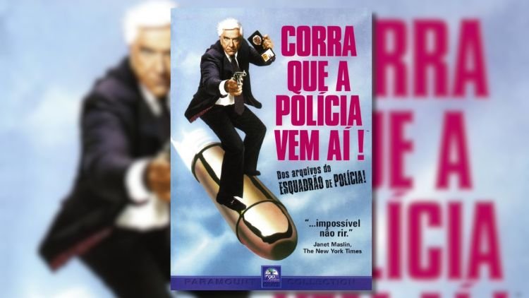 Corra que a Polícia Vem Aí! (1988)-Leslie Nielsen estampando o poster do filme-Créditos-IMDB
