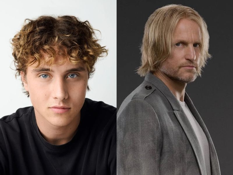 Atores Joseph Zada e Woody Harrelson que interpretam Haymitch Abernathy na adaptação da saga.