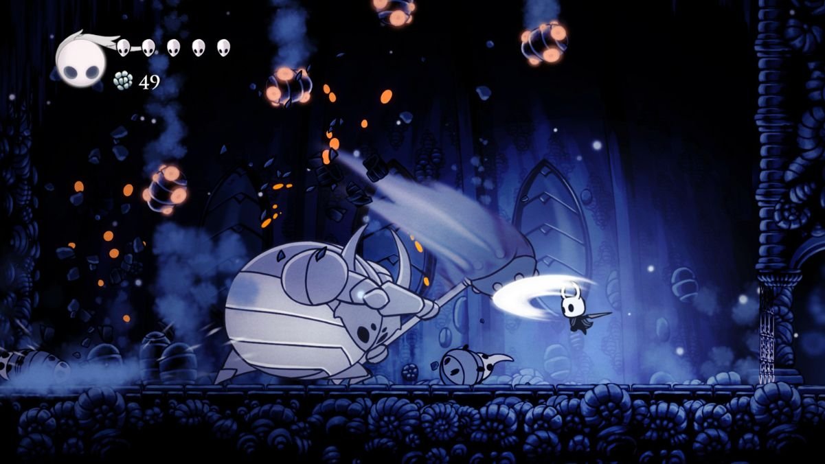 Criaturas gigantes e bizarras tornam o combate mais desafiador e estratégico em Hollow Knight