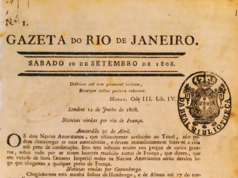 Primeira edição da Gazeta Rio de Janeiro, pela Impressão Régia