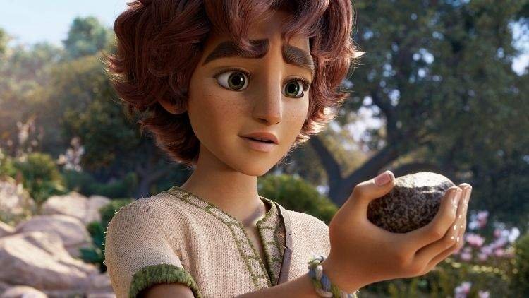 Davi Nasce um Rei (2025) - Cena do filme com o personagem Davi olhando para a pedra - Creditos - Heaven Content