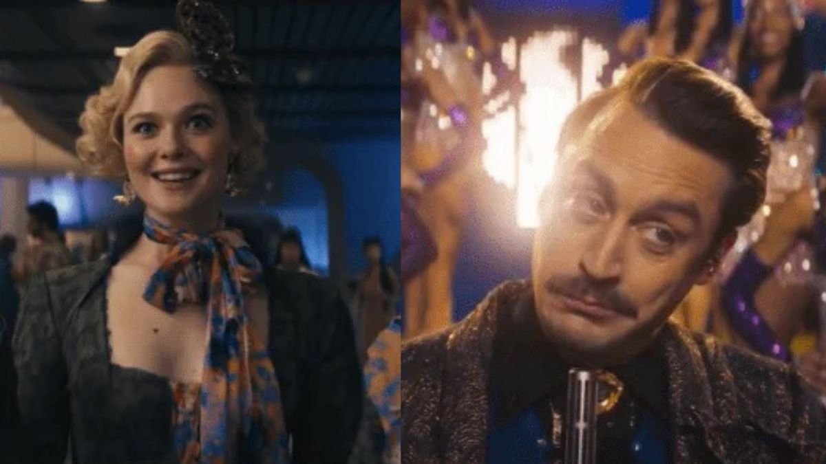 Elle Fanning como Effie Trinket e Kieran Culkin como Caesar Flickerman | Crédito: Reprodução