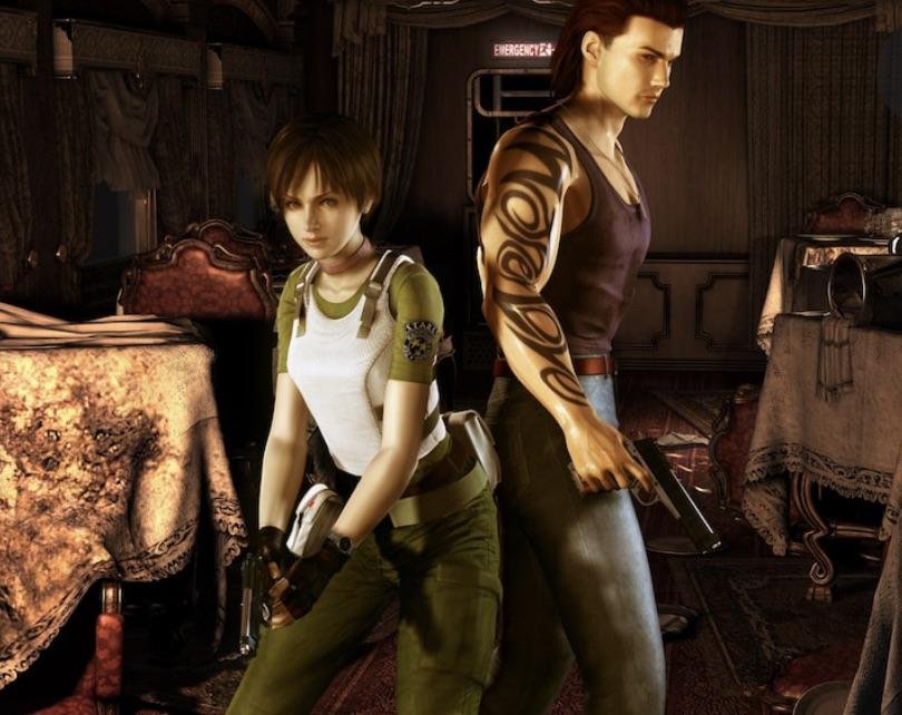 Rebecca Chambers e Billy Coen parados lado a lado e armados em Resident Evil 0