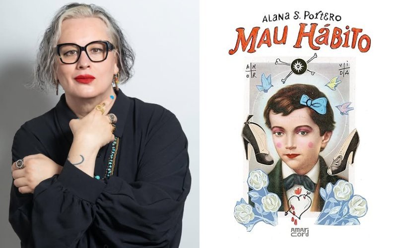 Elena S. Portero ao lado do seu livro mau hábito