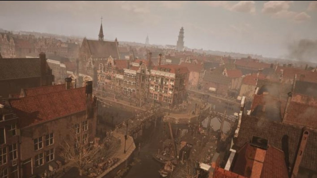 Vista panorâmica da cidade de Amsterdã recriada no século XVII.