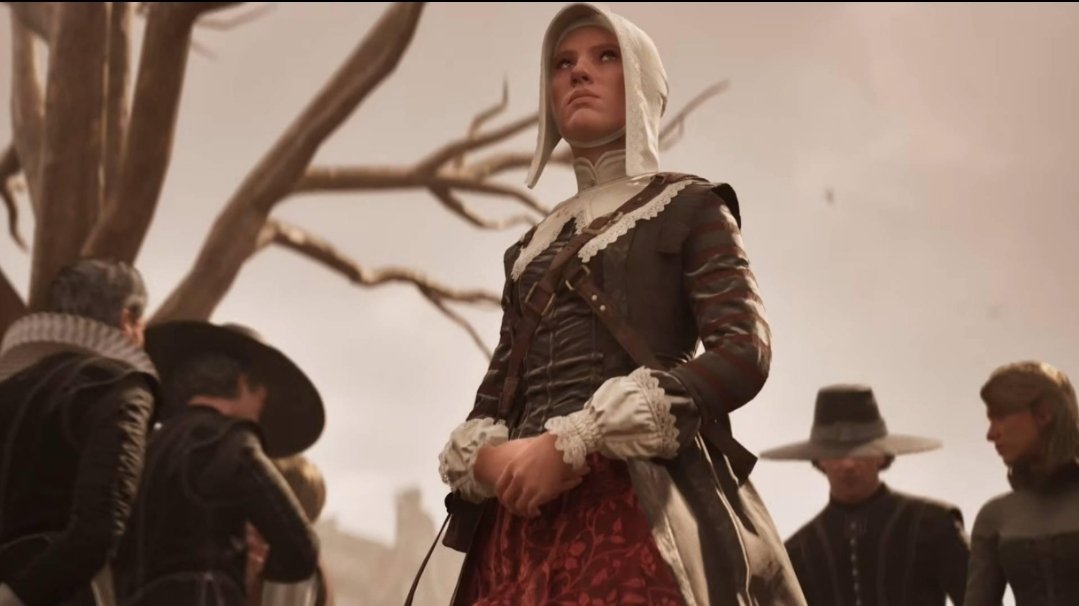 Noa, a protagonista encapuzada, observando a multidão nas ruas de 1666: Amsterdam.