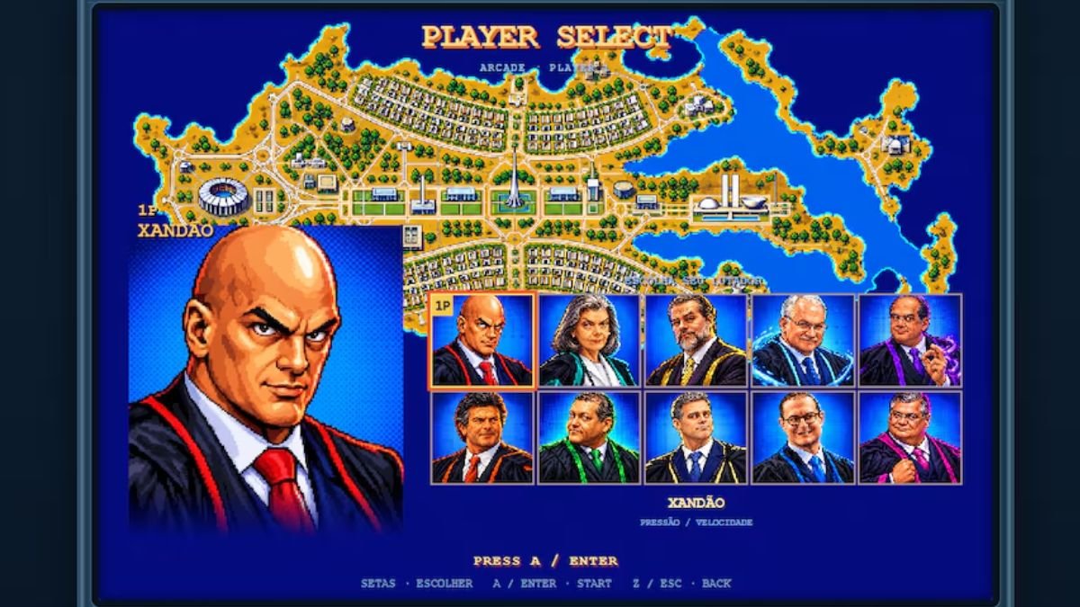 Interface do jogo Supremo Tribunal Fighter