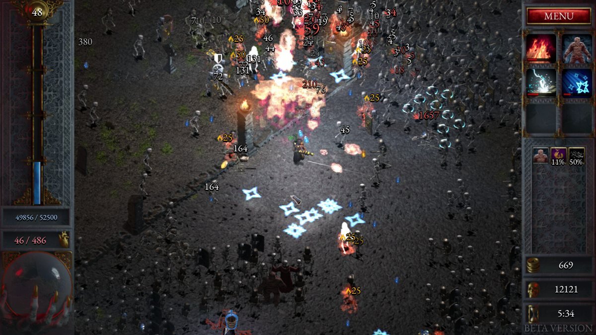 Personagem enfrenta uma multidão de inimigos em Halls of Torment.